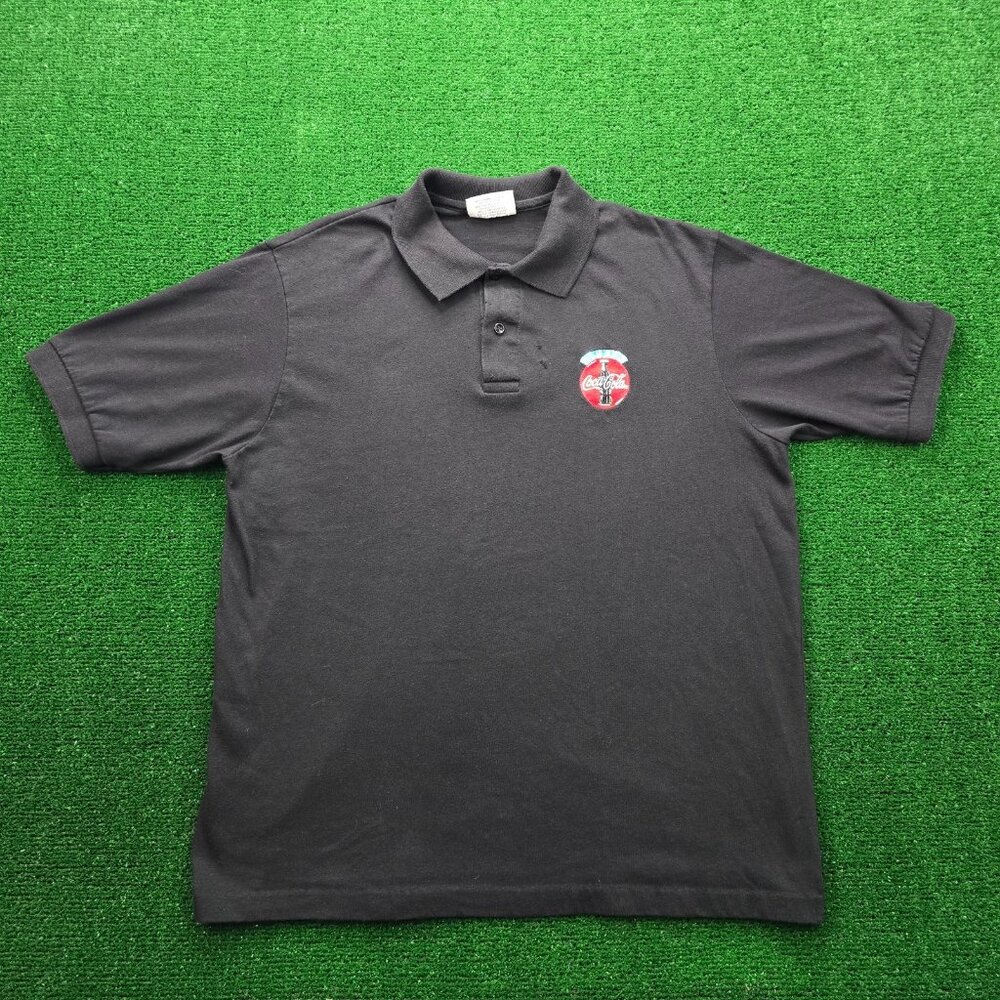 Coca Cola Polo Shirt Mens Large Black Short Sleeve Vintage‎ Employee Uniform